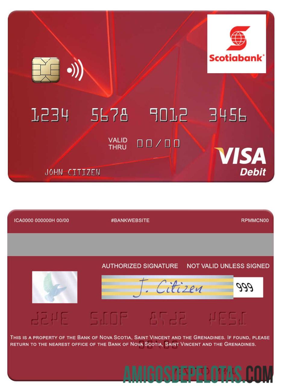 Cartão de débito Visa do São Vicente e Granadinas Bank Of Nova Scotia baixar para verificação